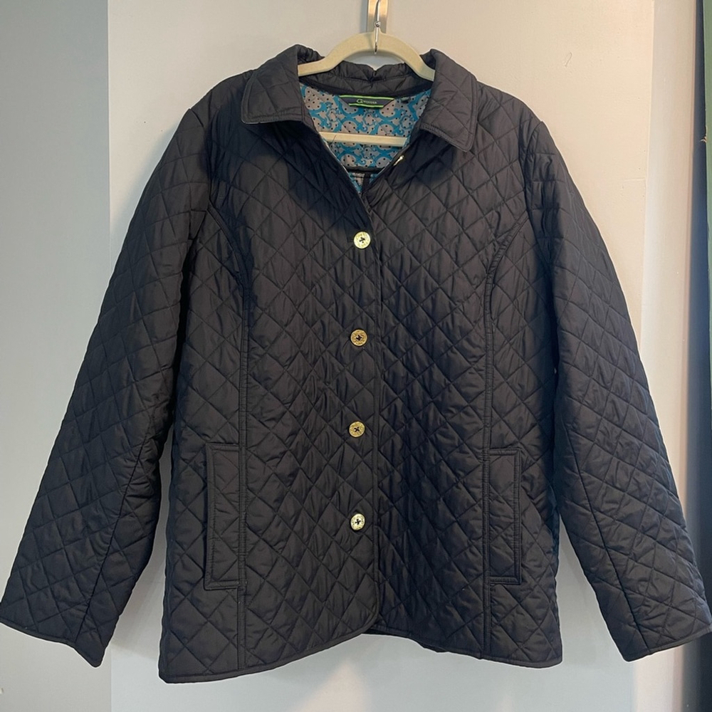 C Wonder, XL, women lightweight button up quilted black jacket fall outdoor warm
